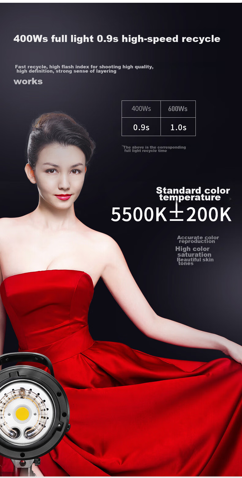 JINBEI DMII600W Studio Flash Photography Kit, Indoor Clothing Portrait ID Photo Portrait Wedding Dress Photography Fill Light, Professional Shooting Lighting Equipment 10