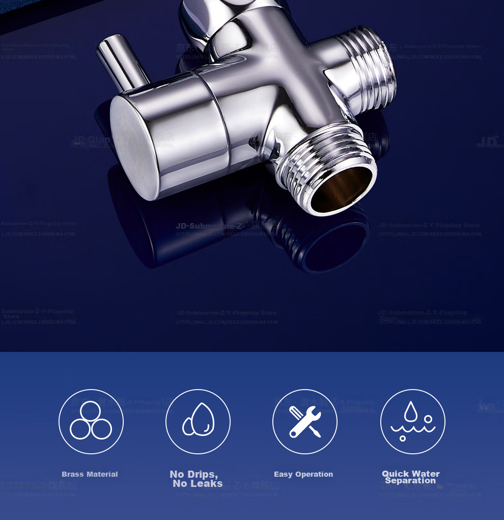Submarine F306 Three-Way Water Distributor with One Inlet And Two Outlets, Angle Valve, Splitter, 1/2 Inch Connector, Main Body, Copper Plated with Switch 2