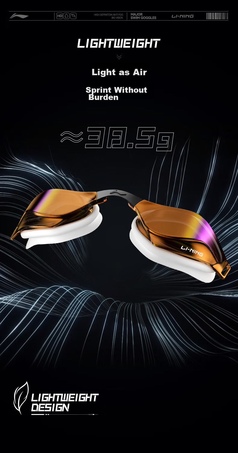 Li-Ning Swimming Goggles for Men And Women, Coated High-Definition Anti-Fog Professional Advanced Competitive Speed Swimming Glasses 2701 Purple 8
