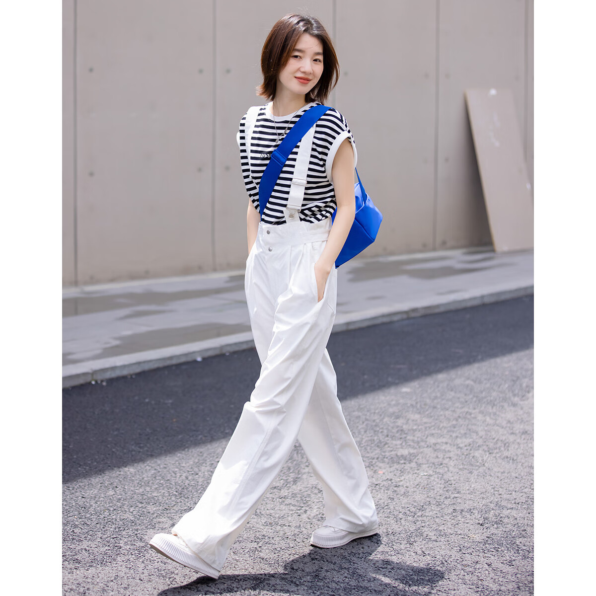 Dme Wide-Leg Suspender Pants with Adjustable Waistband, Women's Wide-Leg Suspender Pants, White, M