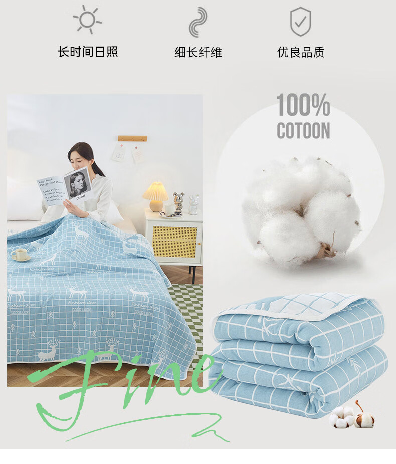 Grace Class A Six-Layer Towel Blanket, Nap Quilt, Pure Cotton, Summer Air Conditioning Coverlet, Summer Cool Quilt, Floral Pattern, 1.5*2 Meters 1