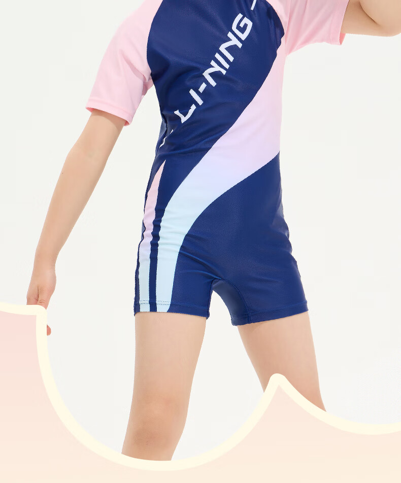 Li-Ning Children's Swimsuit, One-Piece Surfing Suit for Girls, Comfortable Quick-Dry Swimwear for Beach And Hot Springs, Style 007, Blue-Pink, Size 140 3