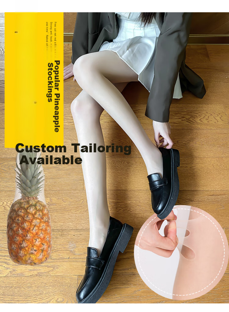 XUEXIMAN 2 Types of Bare Leg Enhancers, Pineapple Silk Stockings, Autumn Ultra-Thin, Cuttable to Any Length, Nude-Colored Base Tights, Sexy Black Pantyhose 3