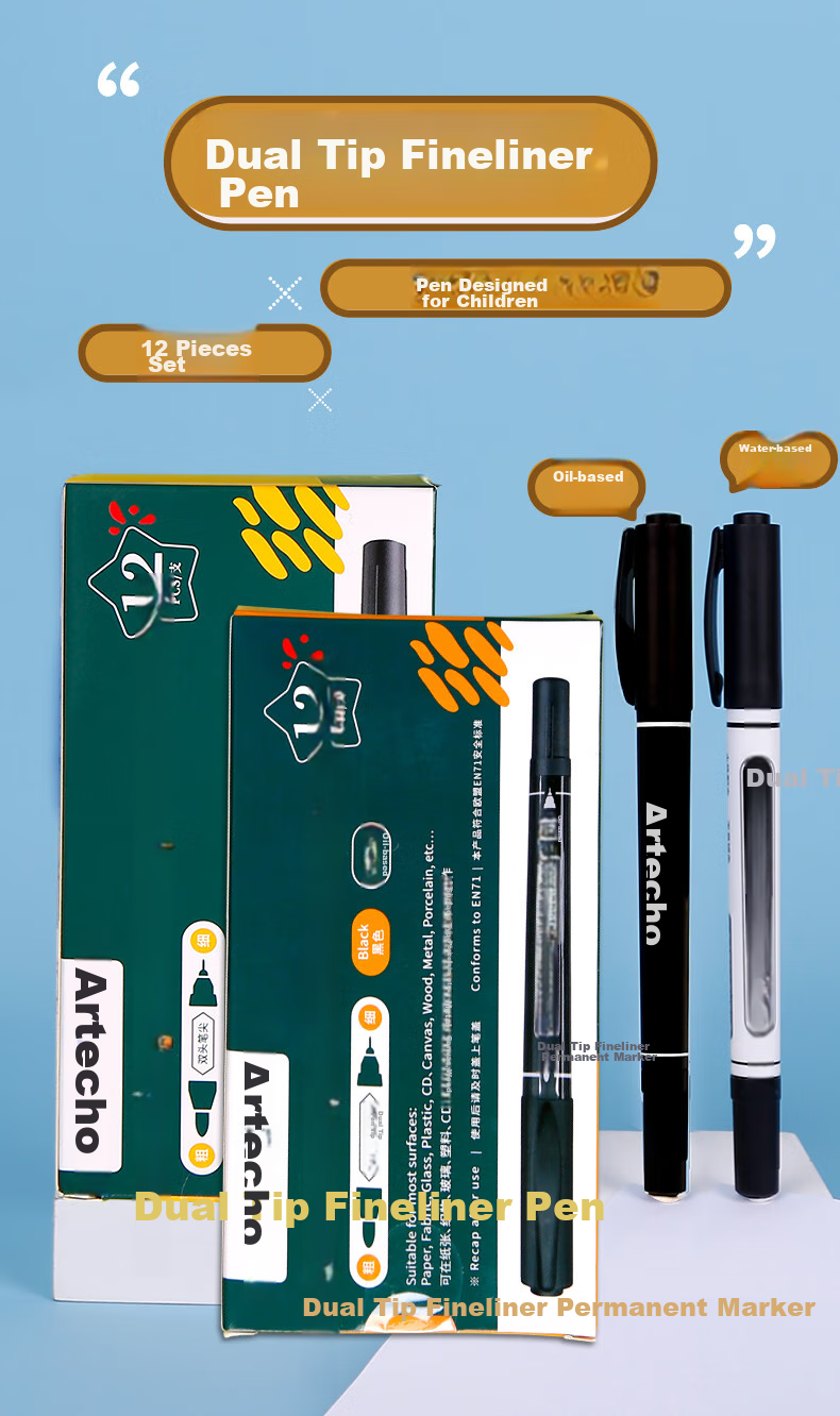 Mont Marte Dual-Tip Waterproof Quick-Drying Chalk Pen, Oil-Based Pen, Logistics Marker, Large-Tip Pen, Marker Pen, Oil-Based Black ATOD-CM1206 Sketching Marker, Drawing Marker 6