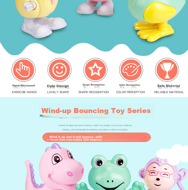 Huashimeng Children's Wind-Up Toy, Chain Reel, Chicken, Dinosaur, Jumping Frog, Rabbit, 80s And 90s Nostalgic Spring-Loaded Toy 2