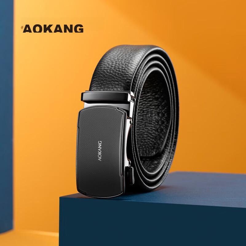 Aokang Men's Belt, Top-Grain Leather Waistband, Business Automatic Buckle Trouser Belt, Birthday Gift for Husband