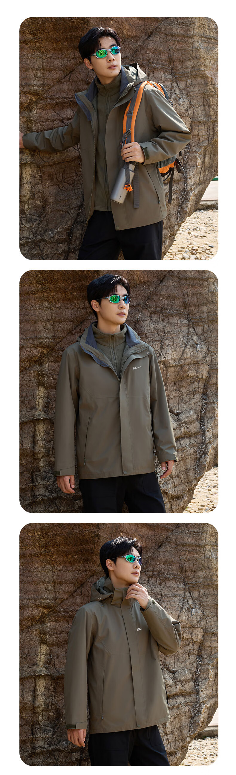 Warrior Men's Outdoor 3-in-1 Detachable Fleece Lined Windproof Waterproof Hiking Jacket 2