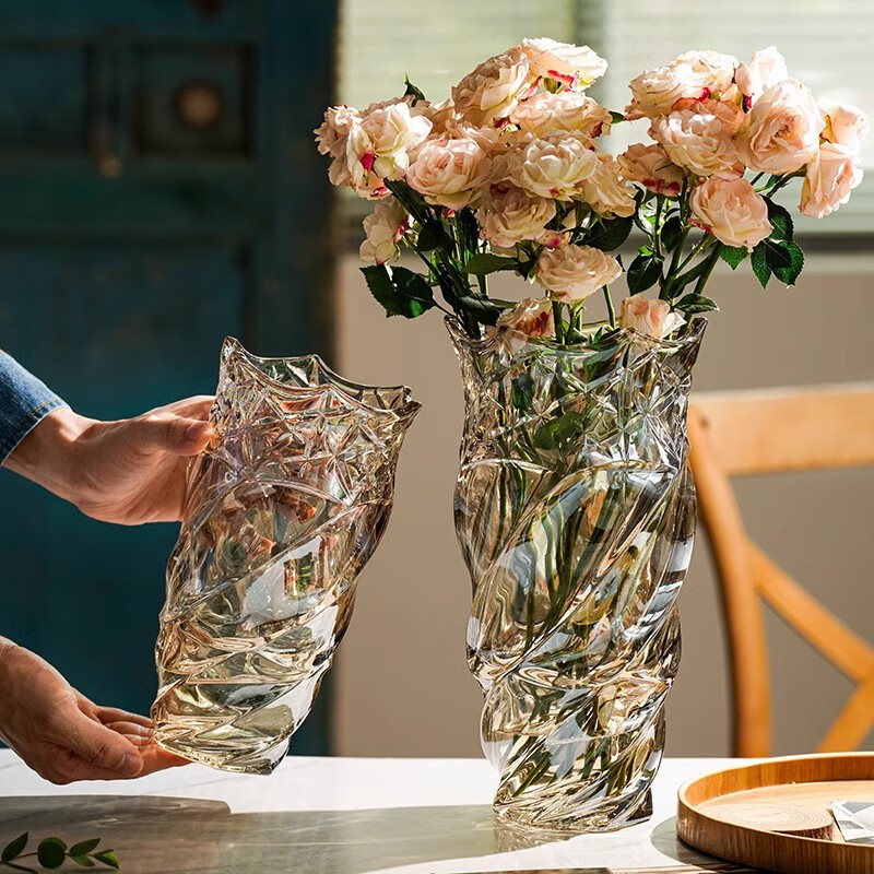 Fanyejia Luxury Crystal Vase, Elegant Large Glass Ornament, Nordic Style for Living Room, Flower Arrangement, Rose, Bedroom Water-Grown Fresh Flower Vase