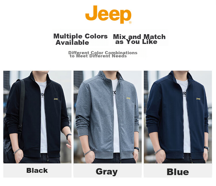 JEEP Men's Sweatshirt, Casual Cardigan Jacket for Spring And Autumn, Loose-Fitting Stand-Collar Top, Men's Clothing, Black, 4XL 7