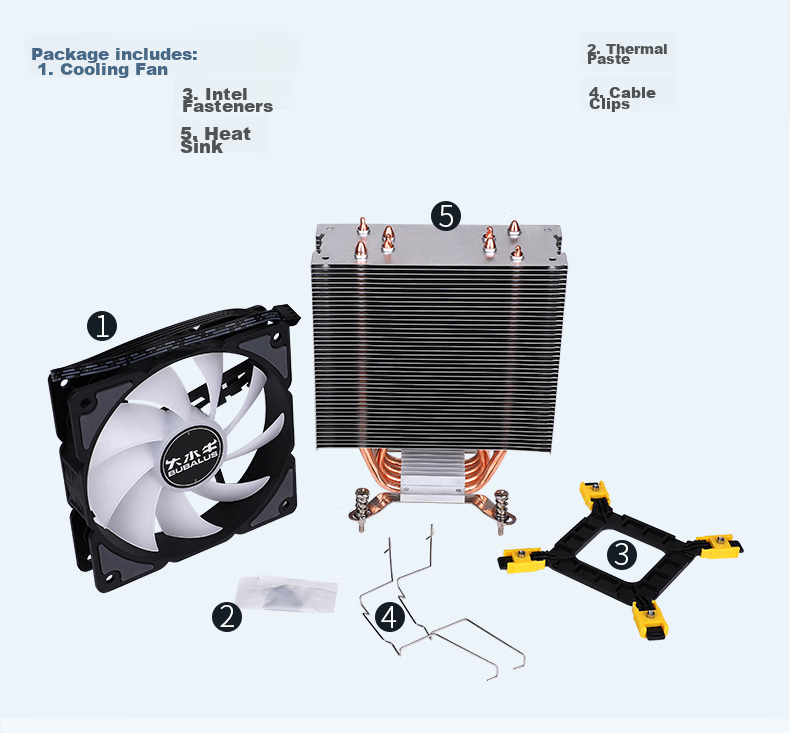 BUBALUS T43 4 Heat Pipe CPU Air Cooler (Supports Multi-Platform/i Series/PWM Temperature Control/12CM Fan/Thermal Paste/Clamp-On Design/Supports 1700) 11