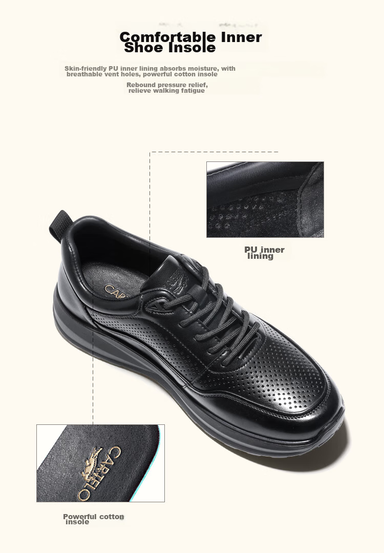 CARTELO Genuine Leather Men's Shoes, Business Casual Sports New Style for Autumn And Winter, Soft Thick-Soled Versatile Commuter Work High-End Black 23