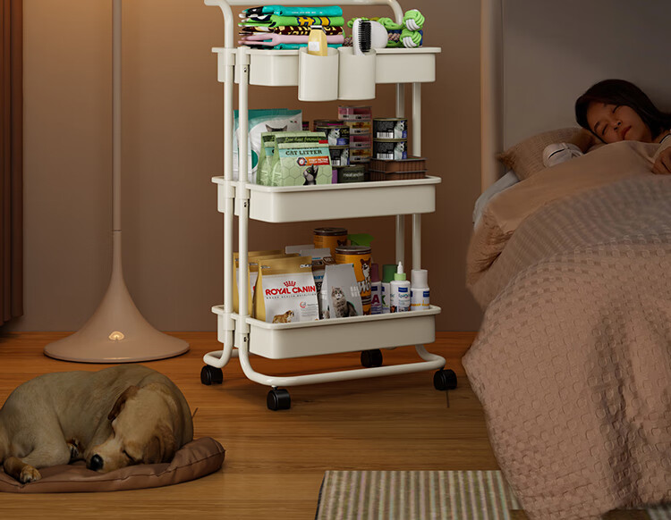 Yicainianhua Pet Supplies Storage Rack, Floor-Standing Movable Living Room Snack Cart, Baby Goods Shelf 1077 13