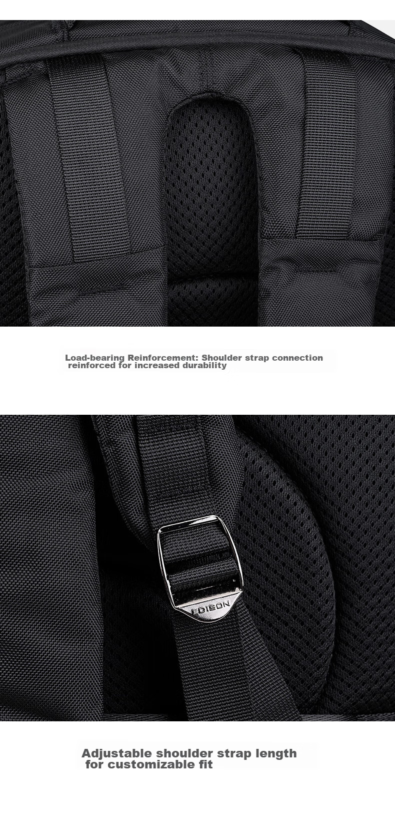 Edison Men's Backpack Business Commute Laptop Bag Large Capacity Water-Resistant Backpack E011-1 Black 17