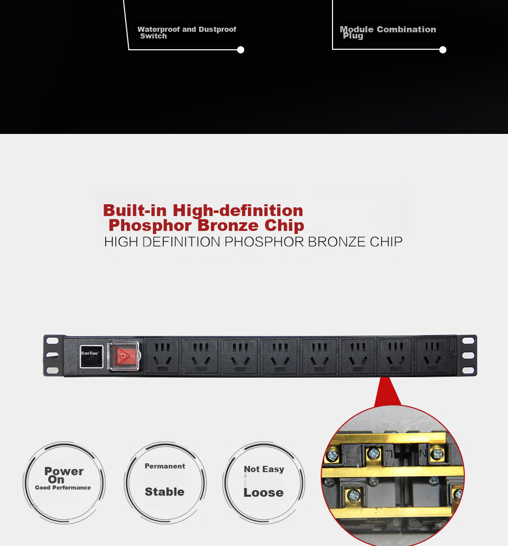 Santuo PDU Cabinet Power Socket, 8-Outlet 10A Power Strip with Switch, New National Standard High-Power Industrial Server Room Cabinet Dedicated Multifunctional Power Strip TS8012 14