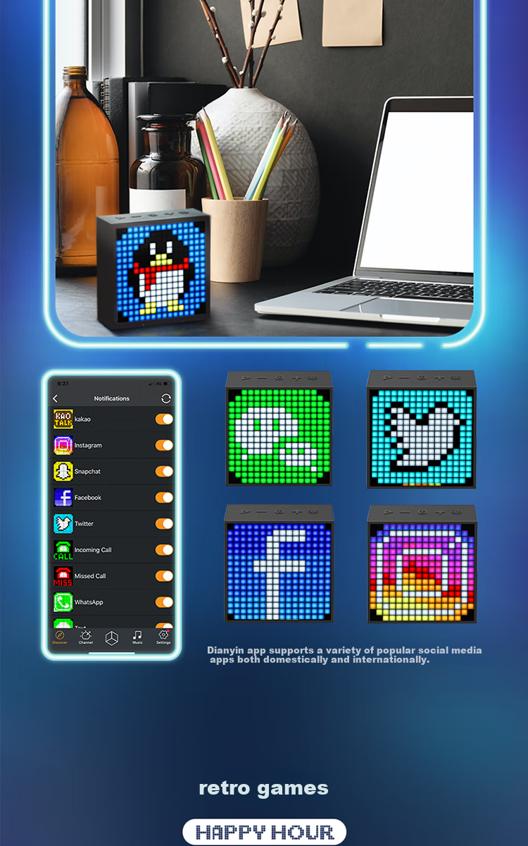 Divoom Dot Sound EVO Bluetooth Speaker, Pixel Desktop Decoration, Lyrics Mini Alarm Clock, Gaming Computer Small Speaker, Home Subwoofer, Tech-Style Desk Accessory, Creative Birthday Gift for Me 17