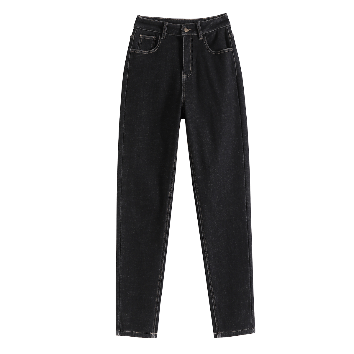 Dme [Extreme Cold Protection] Winter Fleece-Lined Thick Dad Pants, Loose-Fitting Slimming Denim Harem Pants for Women, Carbon Black, Size 31