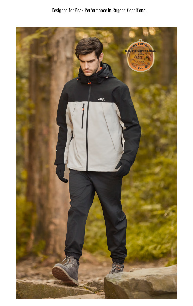 JEEP Windbreaker Jacket for Men And Women, Autumn And Winter Outdoor Three-In Windproof And Warm Mountaineering Coat, Vintage White, 3XL 31