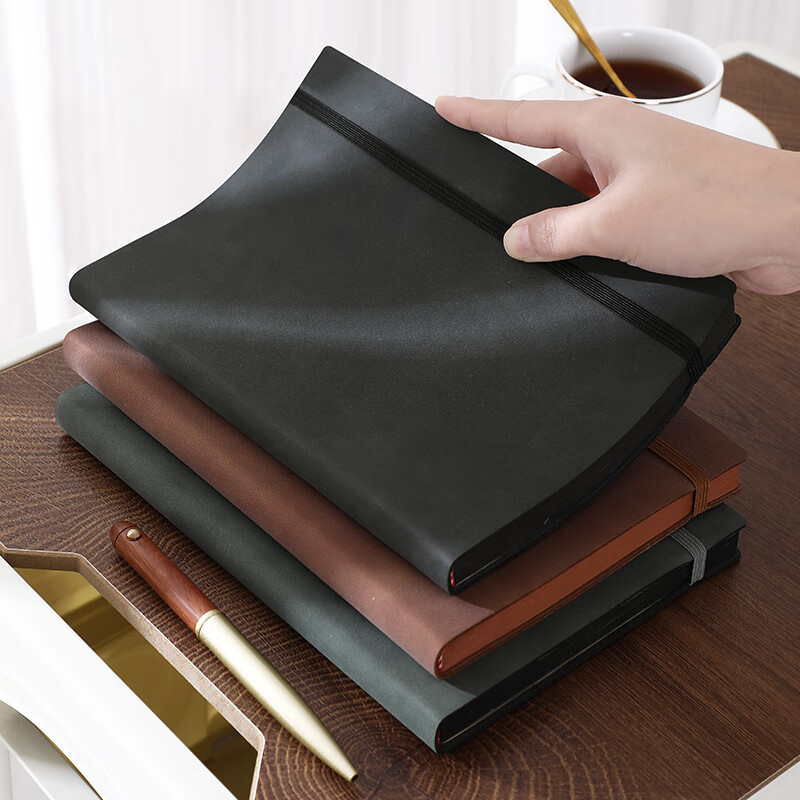 Faramon A5 Thickened Lambskin Strap Notebook Simple Business Journal Work Meeting Record Office Leather Diary Customizable Brown