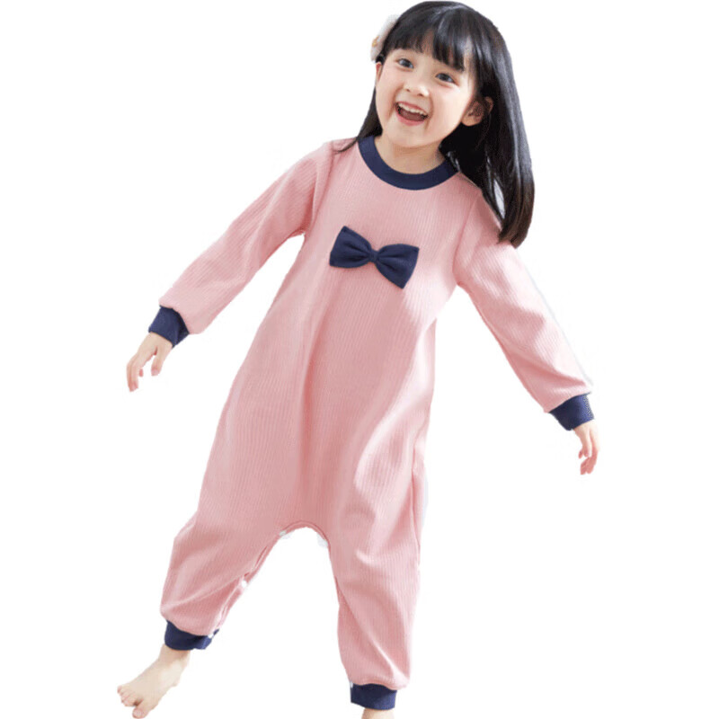 Shangbao Maichunqiu Children's Thickened Cotton One-piece Pajamas Girls Baby Anti-kick Sleepwear Homewear Cold-proof Pink Size 80