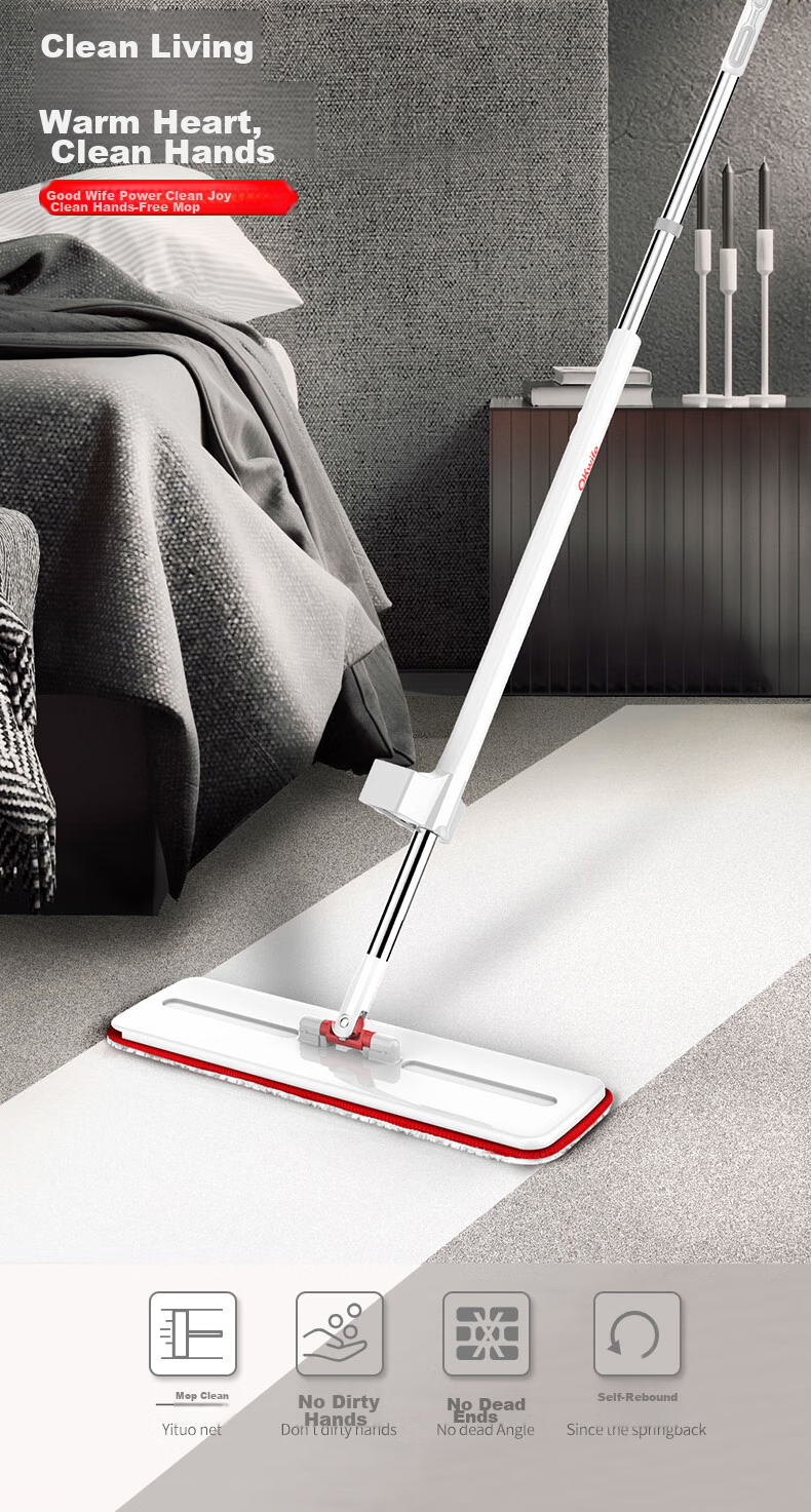 Okaywife Flat Mop, 35CM, 2 Pieces of Cloth, No Hand Washing Required, with Squeegee Strip, Household All-In Lazy Person's Tool, Absorbent Mopping Cloth 1