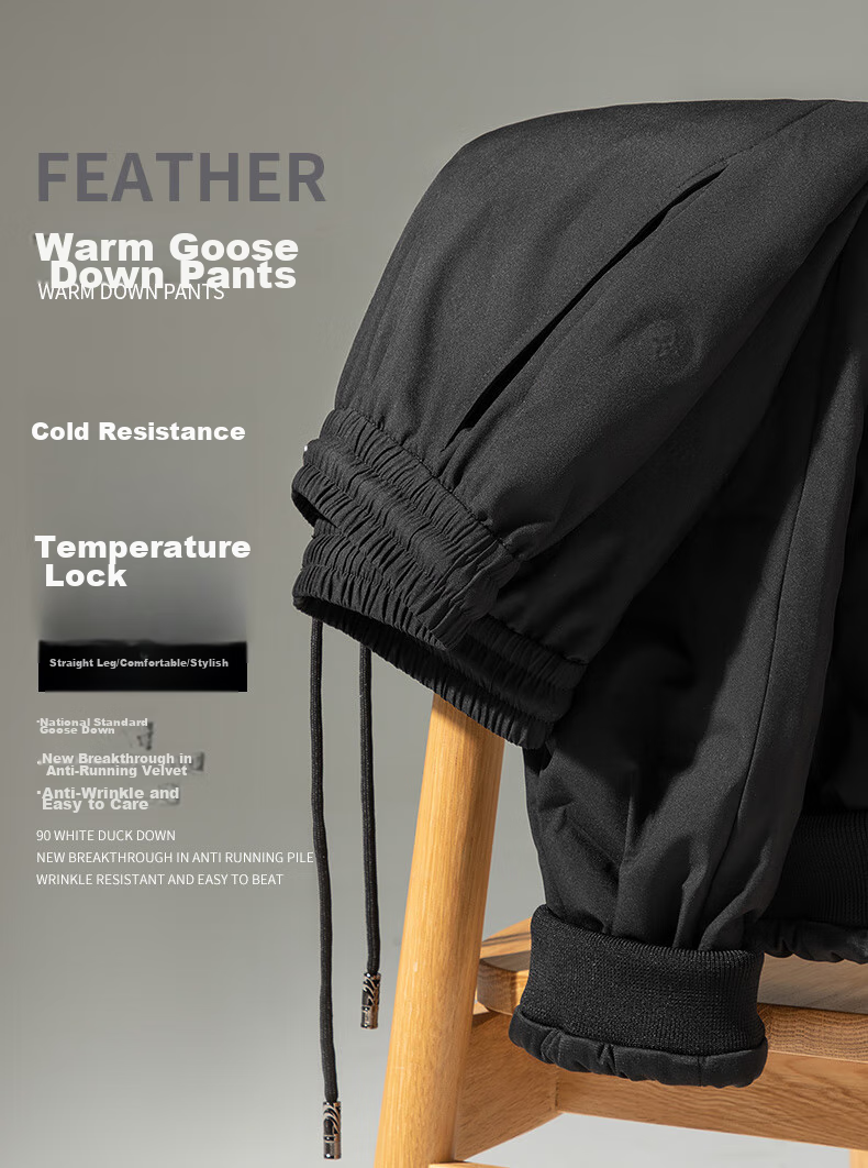 SNOWFLYING Men's Goose Down Pants, Thickened Winter Warm Patch, Straight-Leg Windproof Outdoor Casual Trousers, Size 175 1
