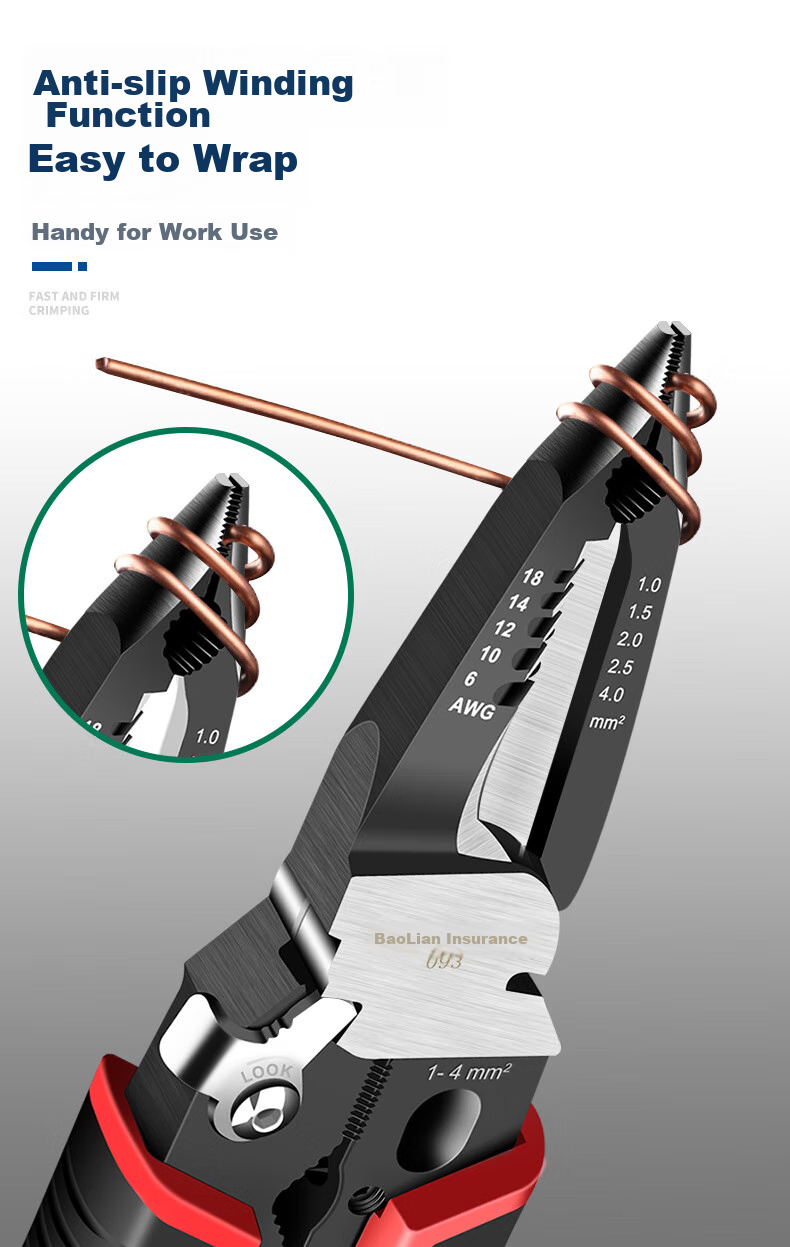 Baolian 9-In Multifunctional Wire Stripping Pliers, Electrician's Needle-Nose Pliers, Wire Stripper, Cable Peeler, Wire Cutter, Versatile Electrician's Specialized Tool 9