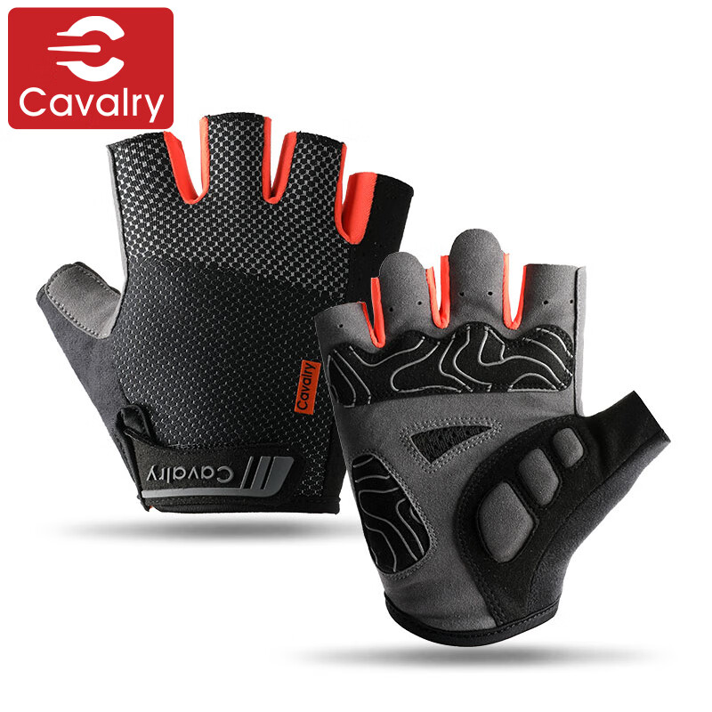 CAVALRY Half Finger Cycling Gloves for Summer Men and Women Road Mountain Bike Bicycle Shock Absorbing Breathable Riding Gear Black Orange S