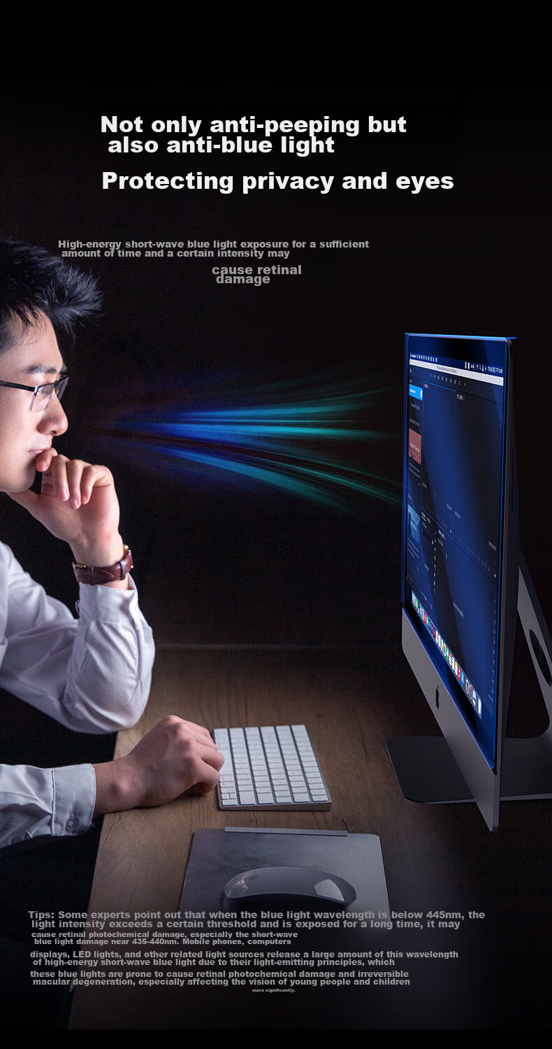 BIAZE Computer Privacy Screen Protector, Monitor Anti-Glare Film, Desktop Computer Screen Anti-Blue Light Eye Protection Privacy Film, Acrylic Hanging Type, 27 Inches, 16:9 9