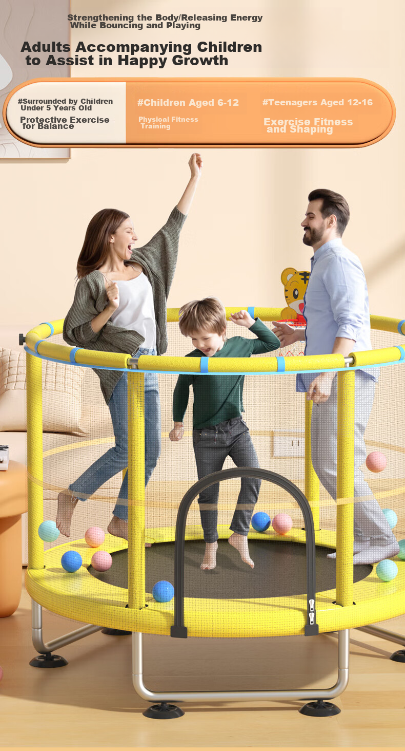 DIBU Indoor Trampoline for Children Aged 2-10, Home Use Exercise Fitness Bouncy Bed, Baby Jumping Toy Trampoline 4