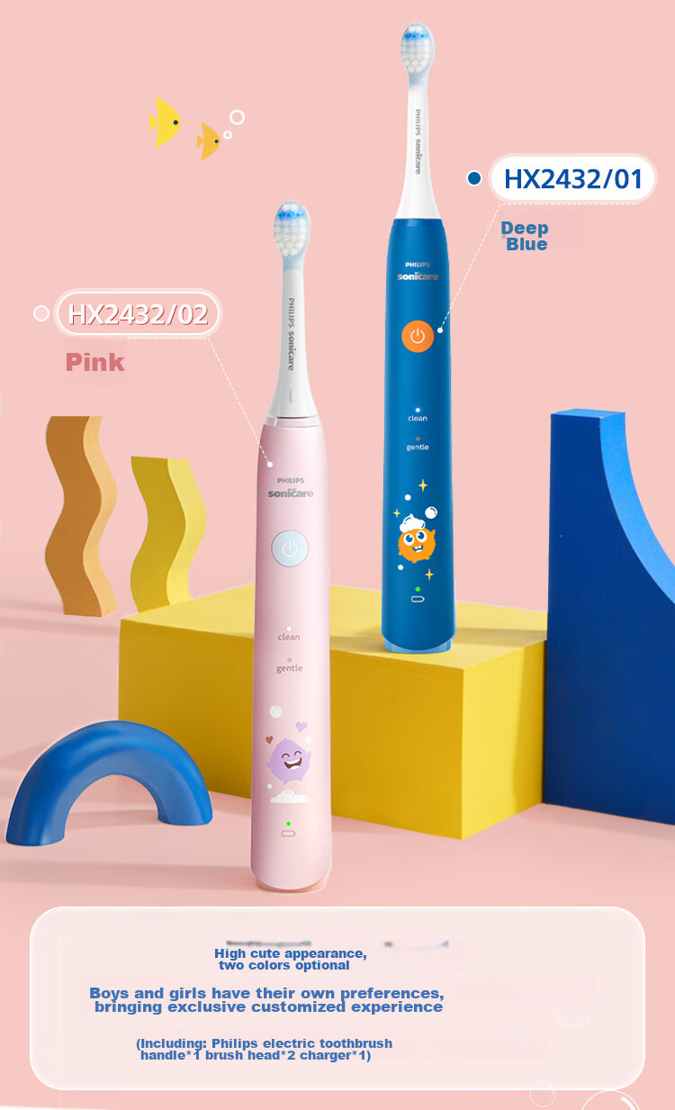 PHILIPS Children's Electric Toothbrush, Mengya Customized Exclusive Design with 2 Modes, 2 Customized Brush Heads for Kids, Birthday/children/students Gift HX2432/02 Pink 5