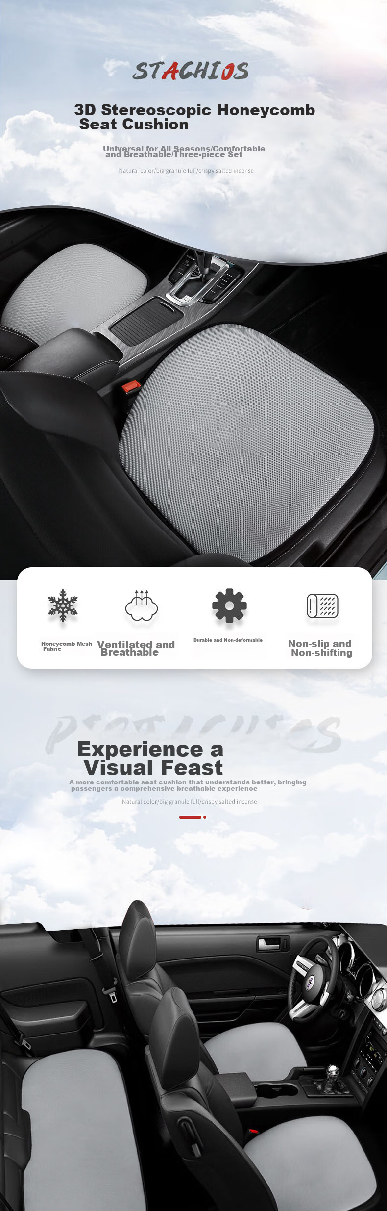 GREAT LIFE Car Seat Cushion, All-Season Universal Breathable Three-Piece Set, Single Piece Interior Seat Cover for Rear Seats, Non-Slip Car Seat Pad 1