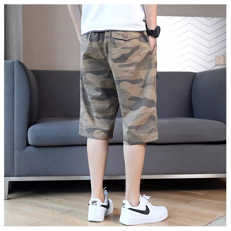 JEEP SPIRIT Men's Workwear Shorts Summer Loose Casual Pants Straight Leg Cotton Cropped Camouflage Light Gray 5XL 13