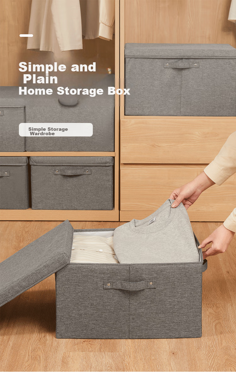 EACHY Fabric Storage Box for Clothes, Foldable Wardrobe Organizer, 40L Beige Grid 1