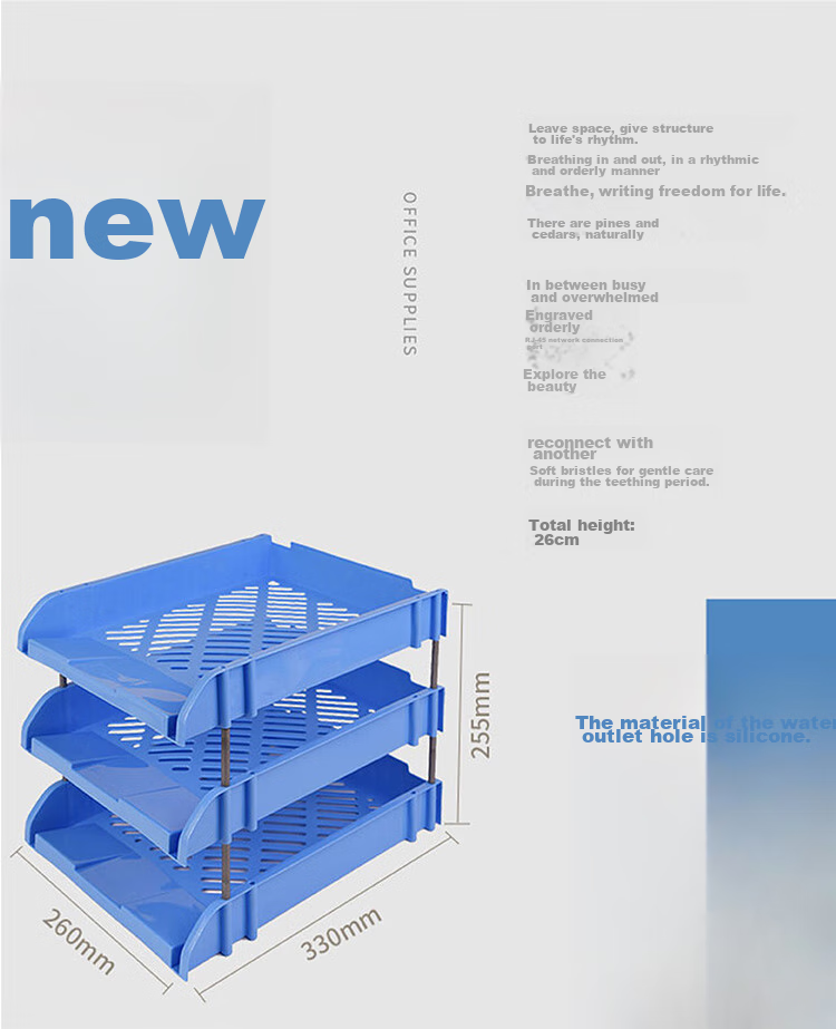 TANGO Three-Tier File Organizer, Detachable, PP Material, Blue, A4 Size, Office Storage, Exam Season, 3-Section Document Holder Tray Stand, 260*330*265mm 4