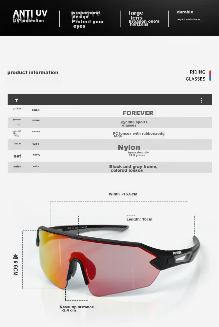 FOREVER Cycling Glasses, Universal for Bicycles, Outdoor Sports, Nearsighted, Mountain Bikes, Sandproof, Windproof, Protective Eyewear, Sunglasses 1