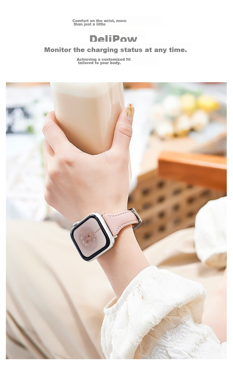 MSSM Suitable for Women's Apple Watch Band, Slim Waist Genuine Leather Apple Watch Band for IWatch Ultra3/S11/10/9/8/Se3, Light Gray 44/45/46/49 6