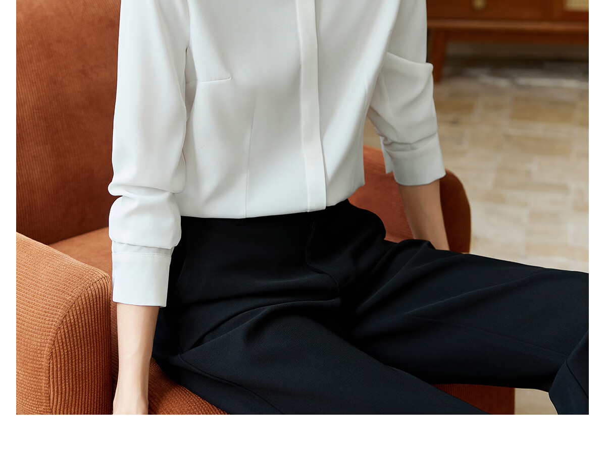 Chushen Spring And Autumn Long-Sleeve Shirt for Women, V-Neck Collar, Casual Versatile Commuter Professional White Blouse S143C2049 M Size 20