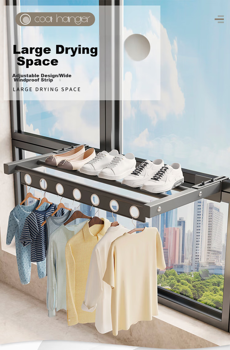 SHULIANG Retractable Clothes Drying Rack for Balcony, Home Use, Outdoor Drying Solution, Indoor Coat Hanger, Length 40CM 1