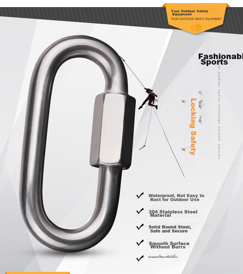 Locroyon 988 Stainless Steel Quick Link Carabiner Nut Lock Climbing Chain Connector Descender Rock Climbing Main Lock 4