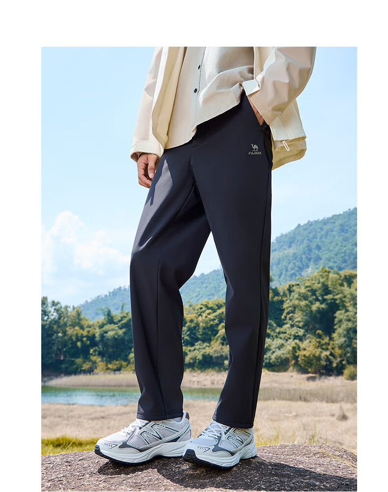 CAMEL Fleece-Lined Straight-Leg Pants for Women, Water-Repellent Woven Sports Trousers C25CA6L6025 Phantom Black S 3