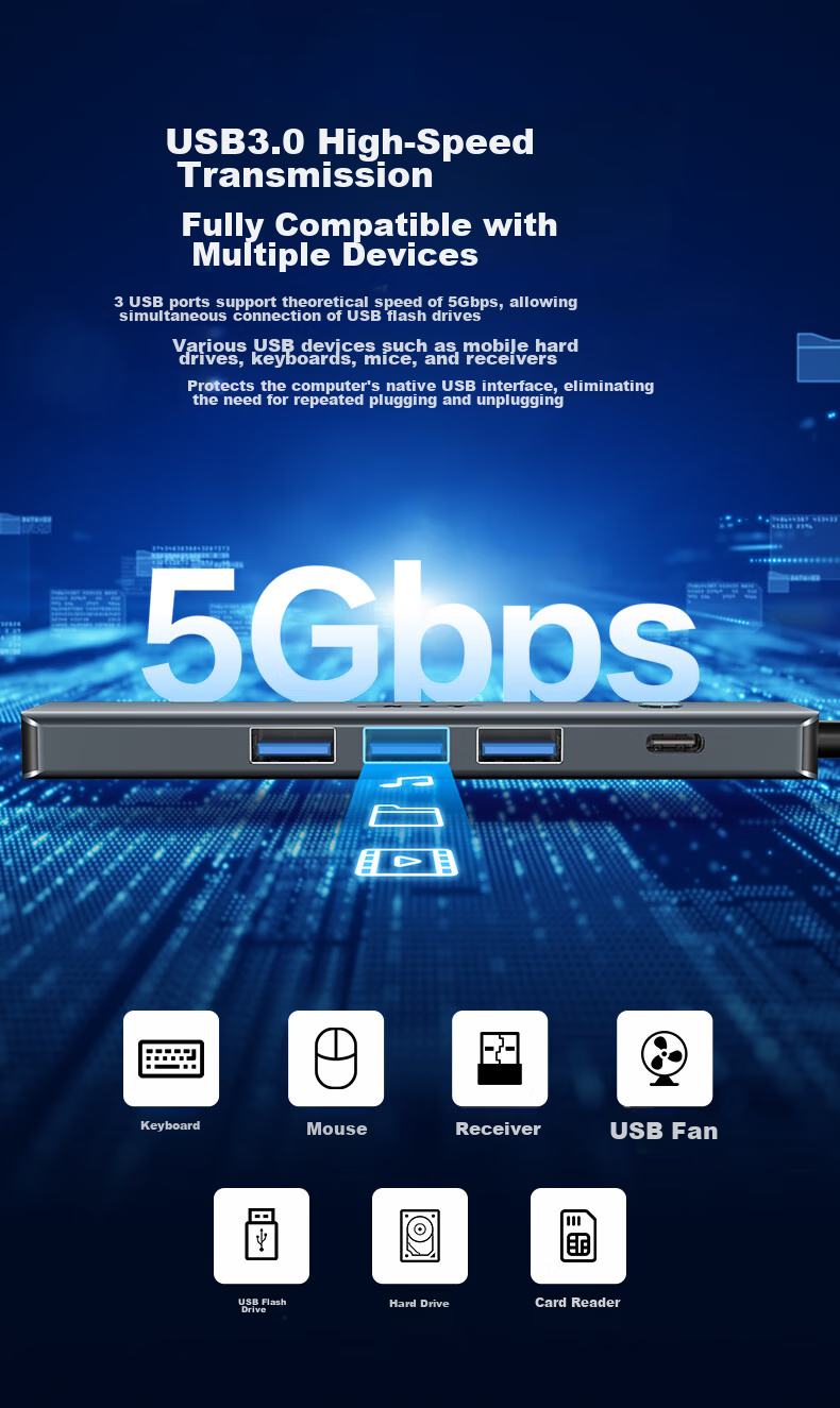 Acer Type-C Expansion Dock, USB3.0 Hub, HDMI Adapter, 4K Screen Mirroring, PD Charger, Compatible with MacBook And Huawei Computers, Five-In Converter 8