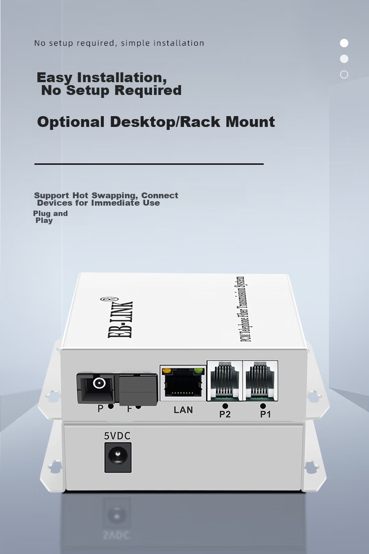 EB-LINK Telephone Optical Terminal, 2-Line Telephone + 1-Line Network PCM Voice Optical Terminal, Audio Intercom Transceiver, Telephone Fiber Optic Converter, Large Square Port SC Interface 5
