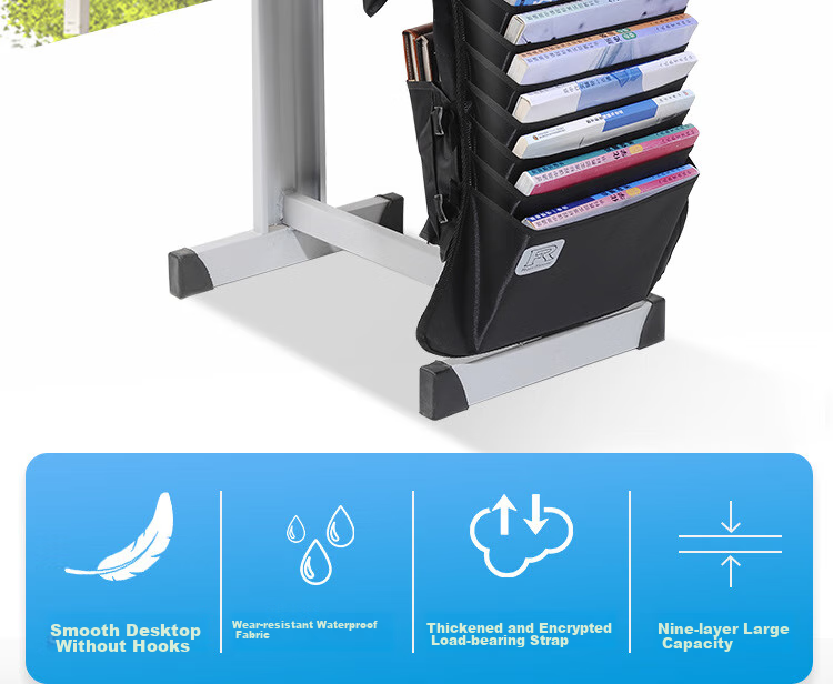 Siyicai Desk Hanging Book Bag, High School Student Desk Organizer, Side Book Holder Storage Pouch, Desktop Book Holder, Middle School Student Book Bag, Black, 12 Layers, 13 Compartments 2