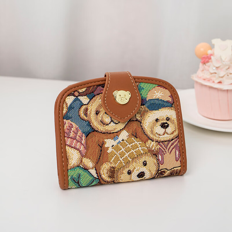Xiaoxiongyilian Women's Wallet, New Cute Fabric Design, Multifunctional Card Holder, Mini Compact Exquisite Short Coin Purse, Christmas Gift