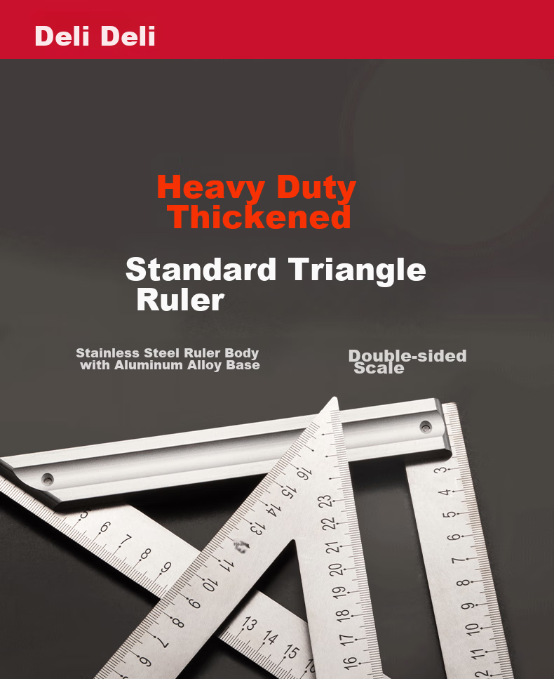 Deli Stainless Steel Right Angle Ruler, Triangular Ruler, Measuring Ruler for Steel Plates, Thickened 45-Degree Steel Plate Ruler, 200mm 1