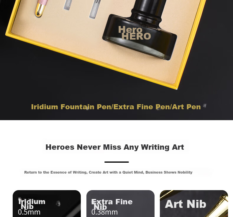 HERO Fountain Pen 1520 Black Velvet Sand Multi-Color Fine Nib Iridium Gold Fountain Pen Signature Pen for Men And Women Office Gift Ink Gift Box Set 2