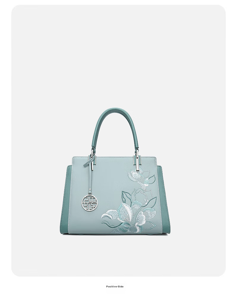 PmSix Women's Handbag, New Style, Practical Birthday Gift for Mom, Cowhide Chinese-Style Embroidery, Large Capacity, Middle-Aged Ladies' Tote Bag 11