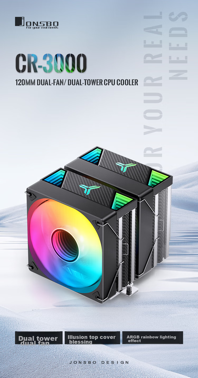 JONSBO CR-3000ARGB Version CPU Air Cooler (Dual Tower Dual Fan / Nickel-Plated 7 Heat Pipes / Motherboard ARGB Sync / PWM / Multi-Platform / Thermal Paste Included) 4