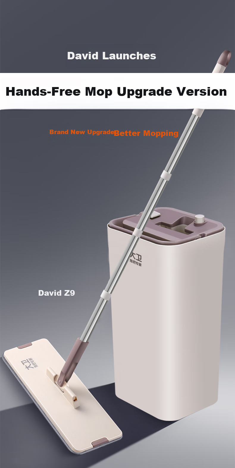 Dawei Flat Mop, 36cm, with Two Cloth Strips And Bucket, No Hand Washing Required, Thickened Mop, Suitable for Both Dry And Wet Use, Squeegee Z9 2