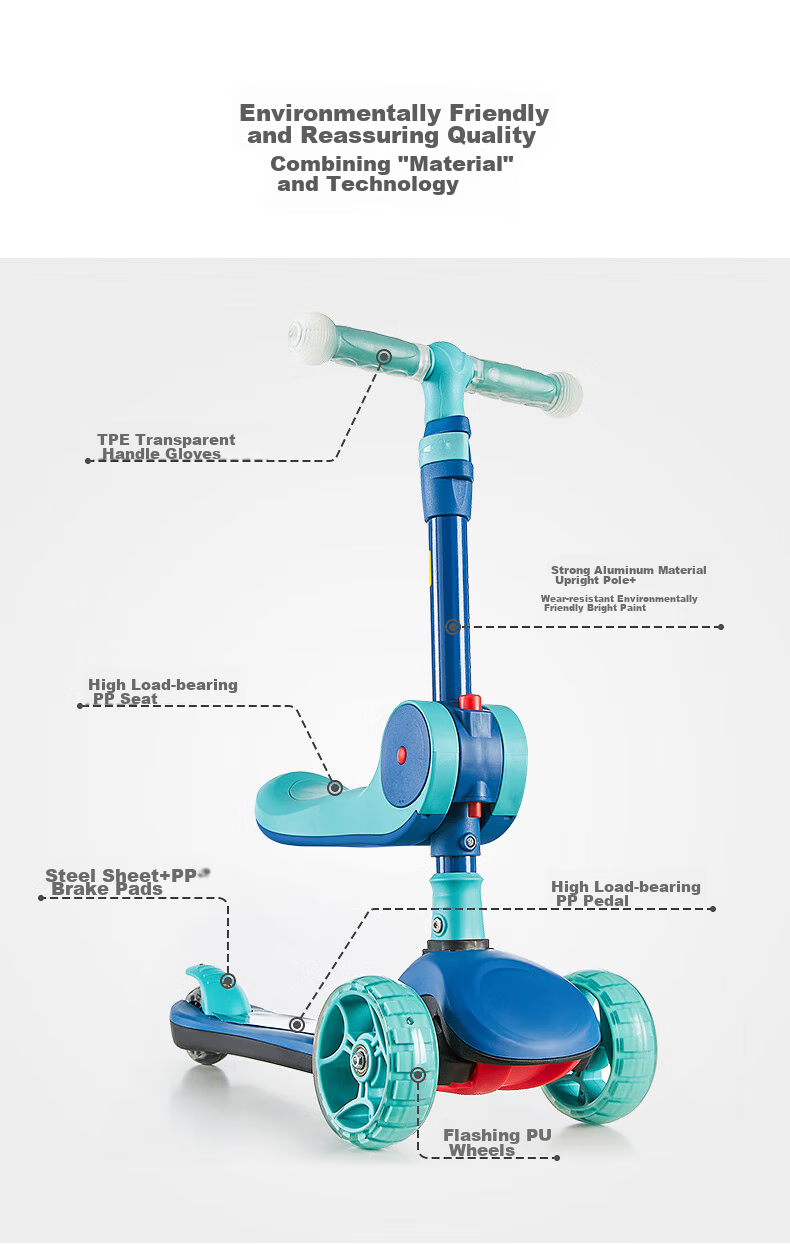 KUB Children's Scooter for Ages 3-6 Gift Flashing Wheels Foldable Multifunctional Forest Gree 9